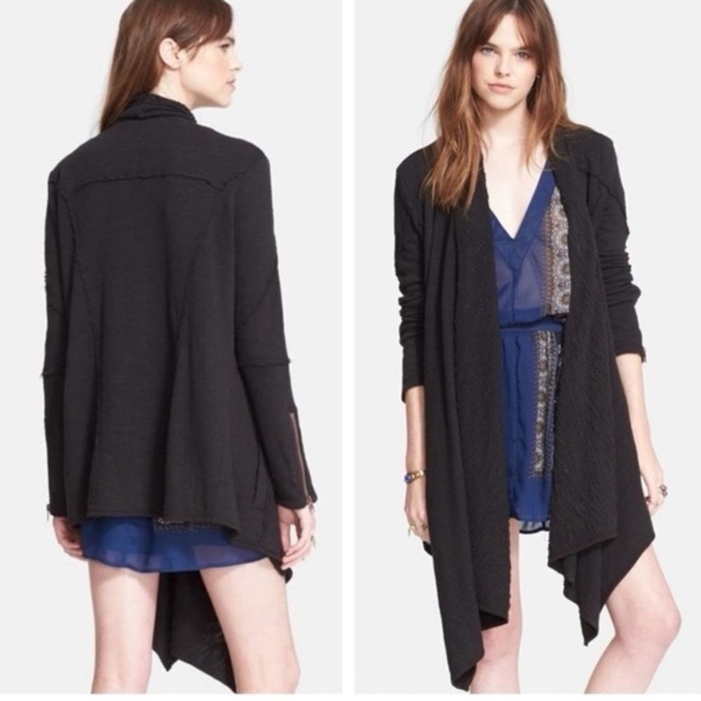 Free People In the Loop Black Zipper Sleeve Sweater Drapey Flowy Bohemian Indie